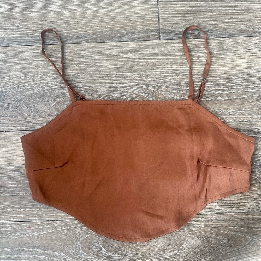 Noisy May Brown Satin Spaghetti Strap Crop Top - Picture 2 of 8